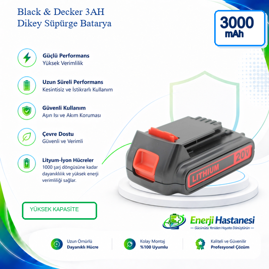 Black & Decker 3AH Süpürge Batarya