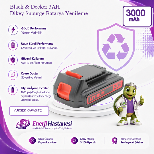 Black & Decker 3AH Dikey Süpürge Batarya Yenileme