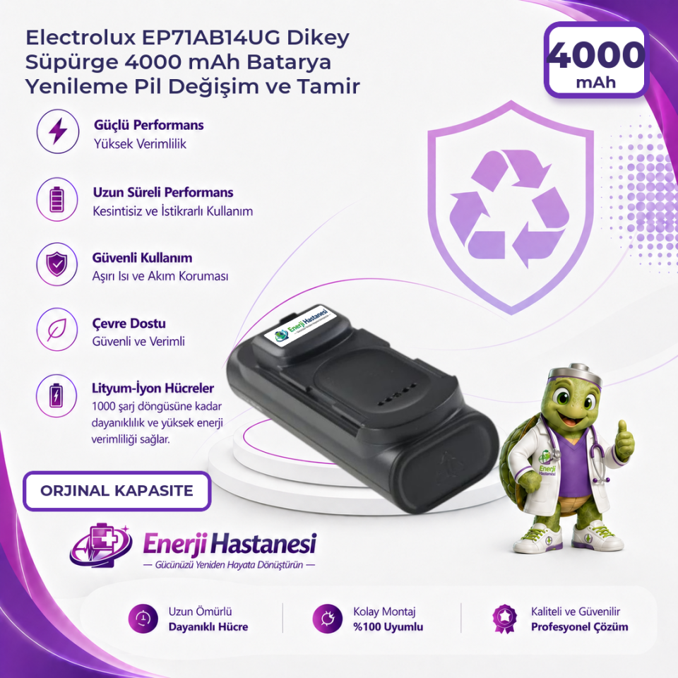 Electrolux EP71AB14UG Dikey Süpürge 4000 mAh Batarya Yenileme Pil Değişim ve Tamir