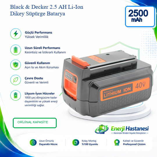 Black & Decker 2.5 AH Li-Ion Dikey Süpürge Batarya