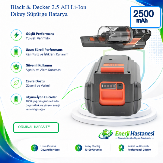 Black & Decker 2.5 AH Li-Ion Dikey Süpürge Batarya