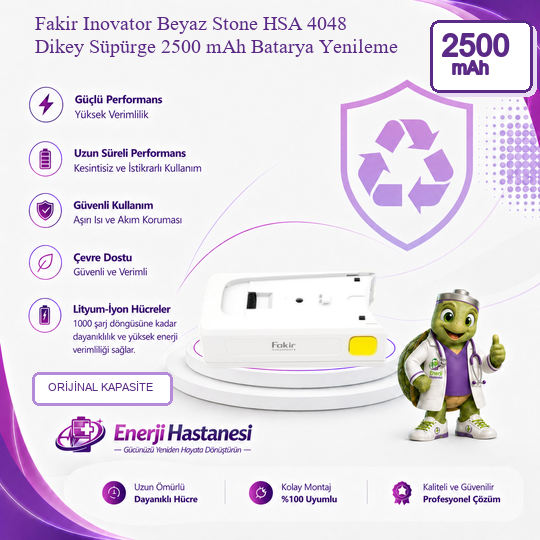 Fakir Inovator Beyaz Stone HSA 4048 Dikey Süpürge 2500 mAh Batarya Yenileme