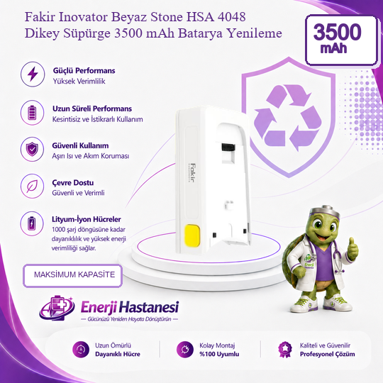 Fakir Inovator Beyaz Stone HSA 4048 Dikey Süpürge 3500 mAh Batarya Yenileme
