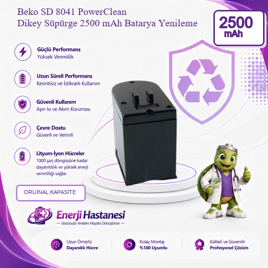 Beko SD 8041 PowerClean Dikey Süpürge 2500 mAh Batarya Yenileme