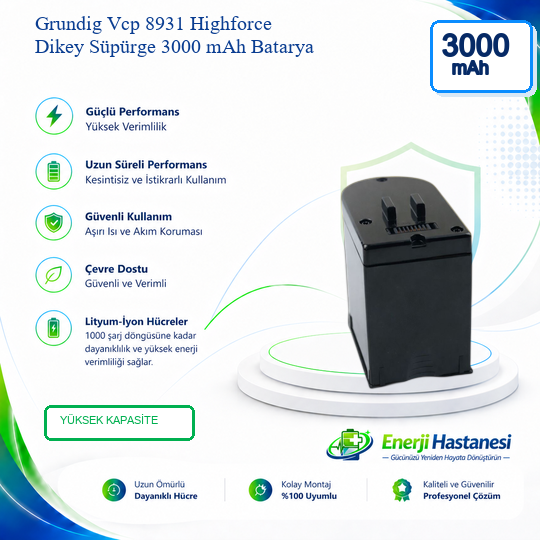 Grundig Vcp 8931 Highforce Dikey Süpürge 3000 mAh Batarya