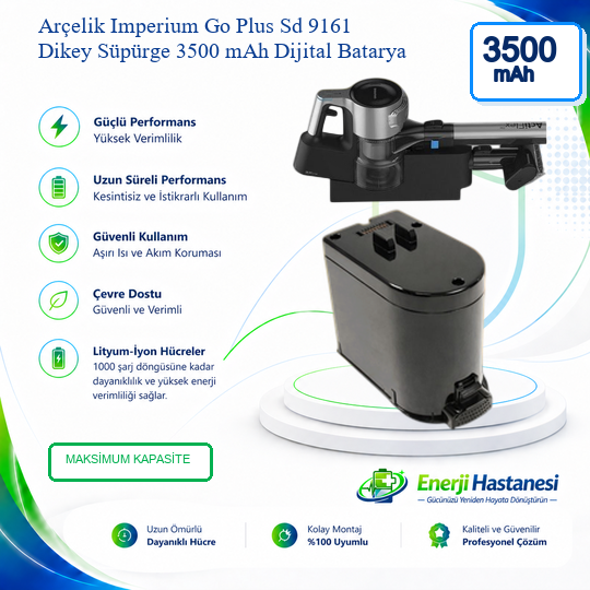 Arçelik Imperium Go Plus Sd 9161 Dikey Süpürge 3500 mAh Dijital Batarya