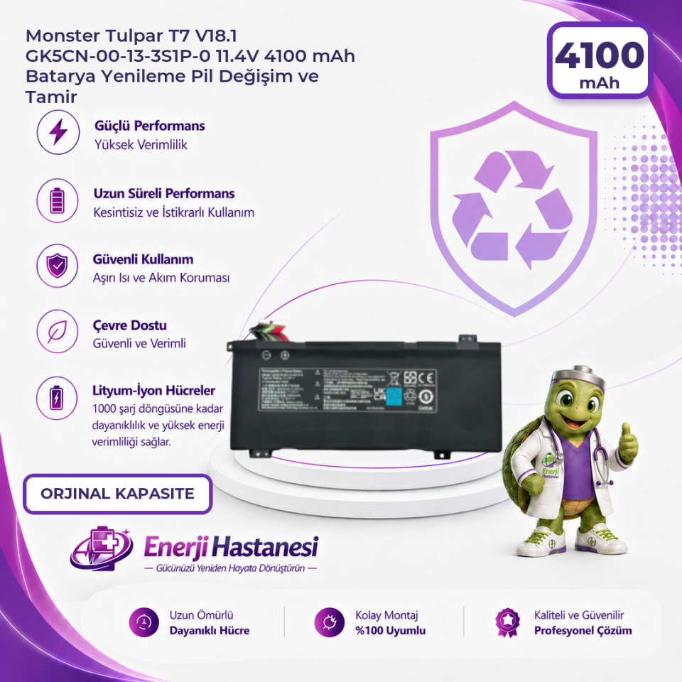 Monster Tulpar T7 V18.1 GK5CN-00-13-3S1P-0 11.4V 4100 mAh Batarya Yenileme Pil Değişim ve Tamir