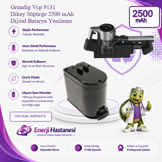 Grundig Vcp 9131 Dikey Süpürge  2500 mAh Dijital Batarya Yenileme