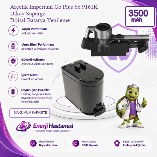 Arçelik Imperium Go Plus Sd 9161K Dikey Süpürge 3500 mAh Dijital Batarya Yenileme