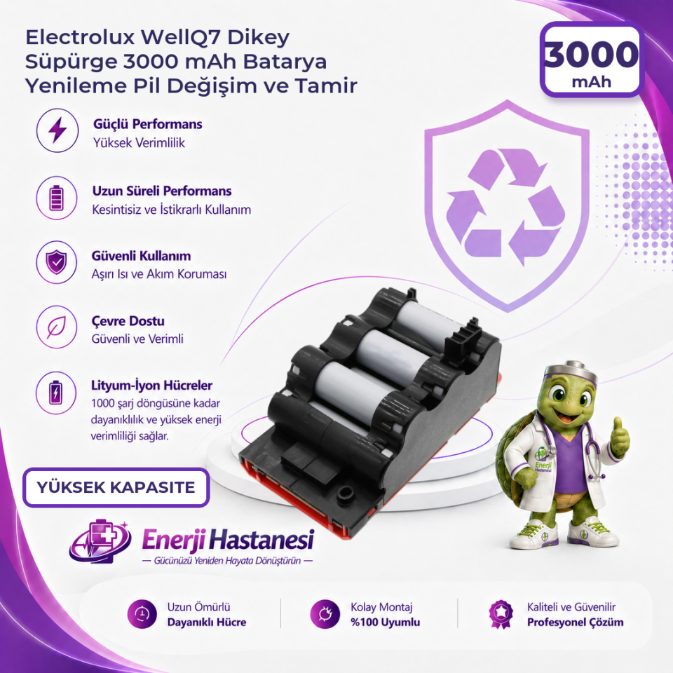 Electrolux WellQ7 Dikey Süpürge 3000 mAh Batarya Yenileme Pil Değişim ve Tamir