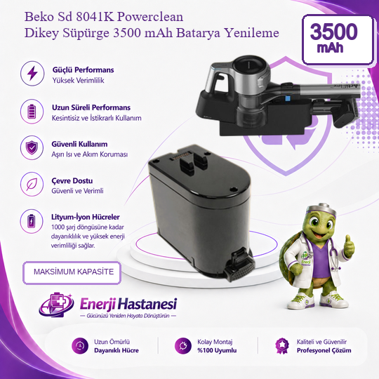 Beko Sd 8041K Powerclean Dikey Süpürge 3500 mAh Batarya Yenileme