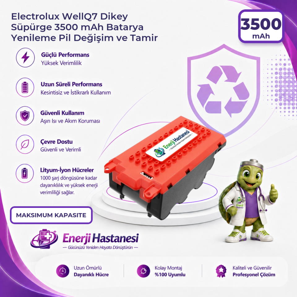 Electrolux WellQ7 Dikey Süpürge 3500 mAh Batarya Yenileme Pil Değişim ve Tamir