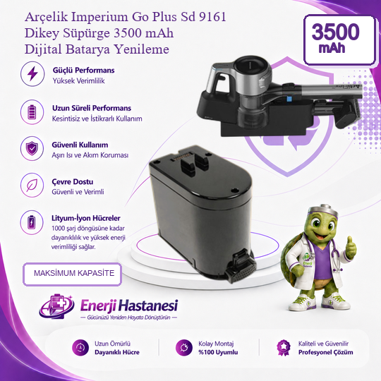 Arçelik Imperium Go Plus Sd 9161 Dikey Süpürge 3500 mAh Dijital Batarya Yenileme