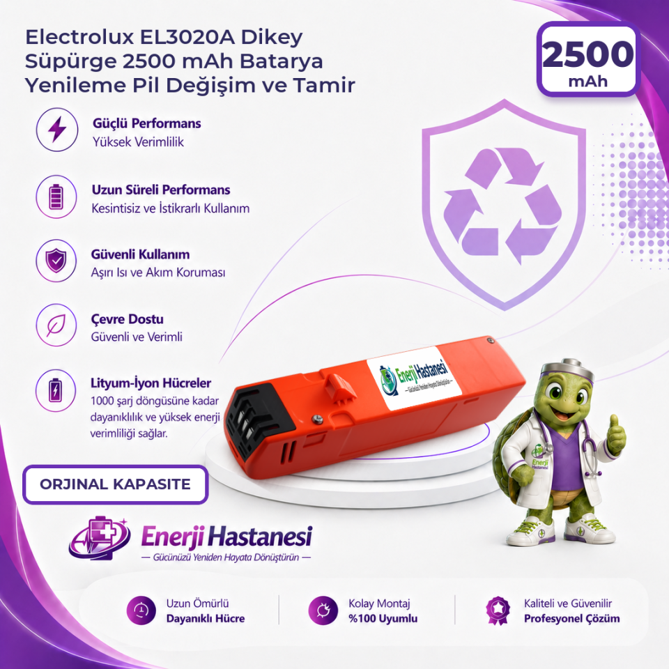 Electrolux EL3020A Dikey Süpürge 2500 mAh Batarya Yenileme Pil Değişim ve Tamir