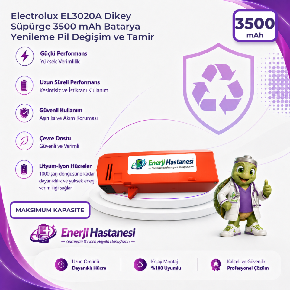 Electrolux EL3020A Dikey Süpürge 3500 mAh Batarya Yenileme Pil Değişim ve Tamir