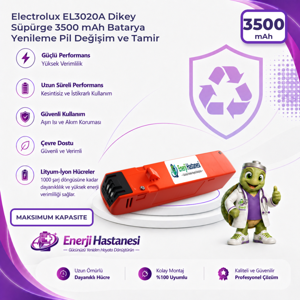 Electrolux EL3020A Dikey Süpürge 3500 mAh Batarya Yenileme Pil Değişim ve Tamir