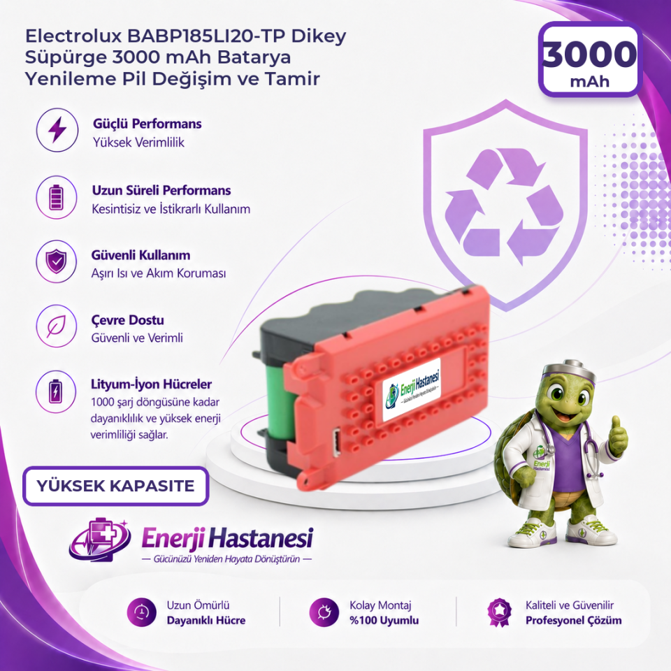 Electrolux BABP185LI20-TP Dikey Süpürge 3000 mAh Batarya Yenileme Pil Değişim ve Tamir