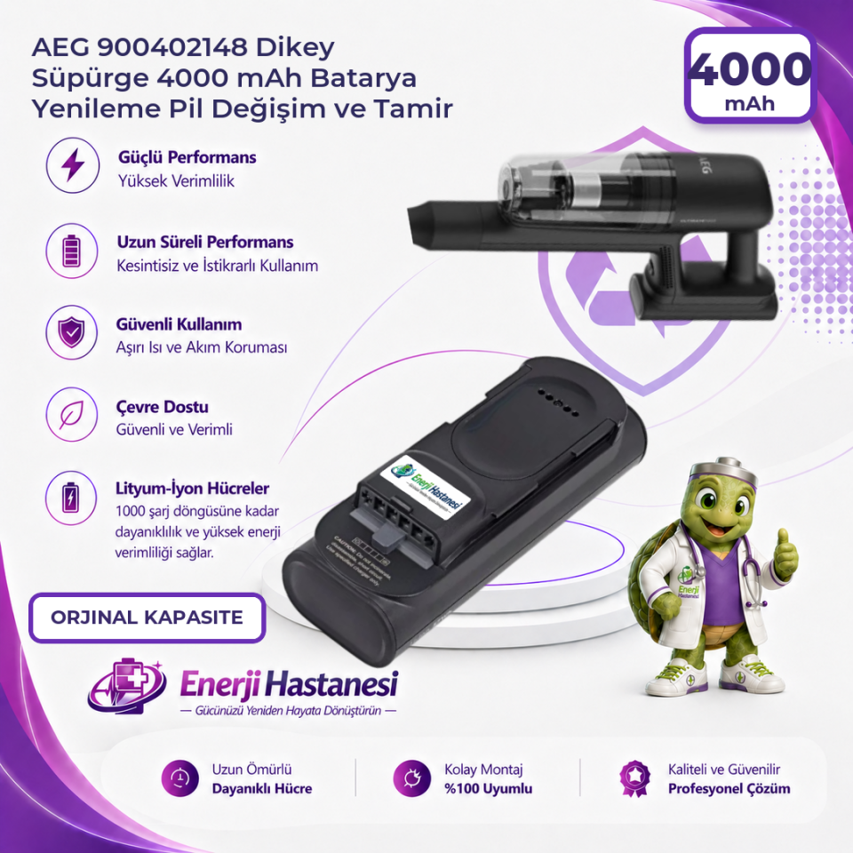 AEG 900402148 Dikey Süpürge 4000 mAh Batarya Yenileme Pil Değişim ve Tamir