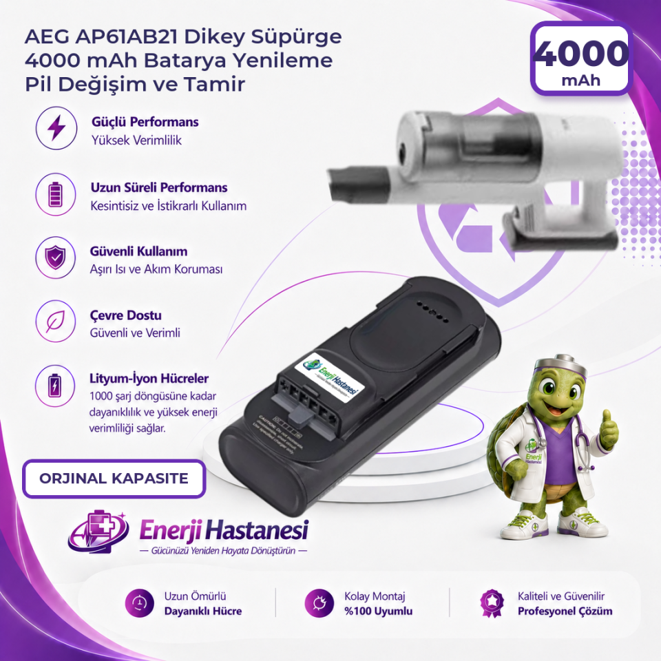 AEG AP61AB21 Dikey Süpürge 4000 mAh Batarya Yenileme Pil Değişim ve Tamir