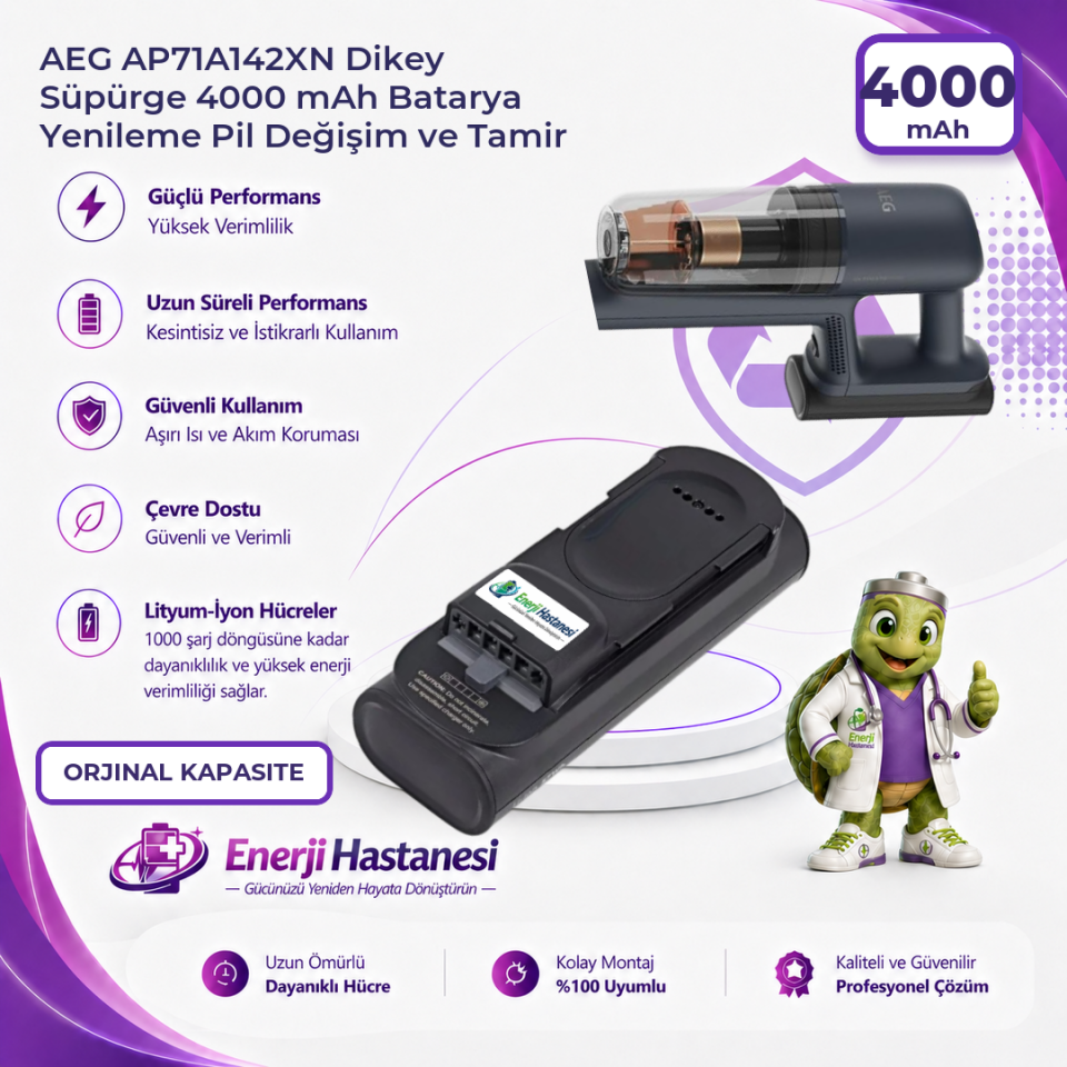 AEG AP71A142XN Dikey Süpürge 4000 mAh Batarya Yenileme Pil Değişim ve Tamir