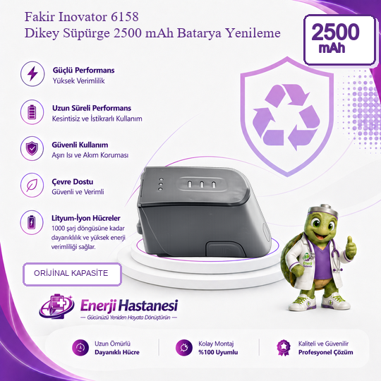 Fakir Inovator 6158 Dikey Süpürge 2500 mAh Batarya Yenileme