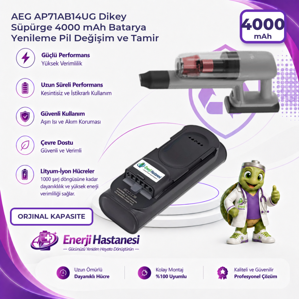 AEG AP71AB14UG Dikey Süpürge 4000 mAh Batarya Yenileme Pil Değişim ve Tamir