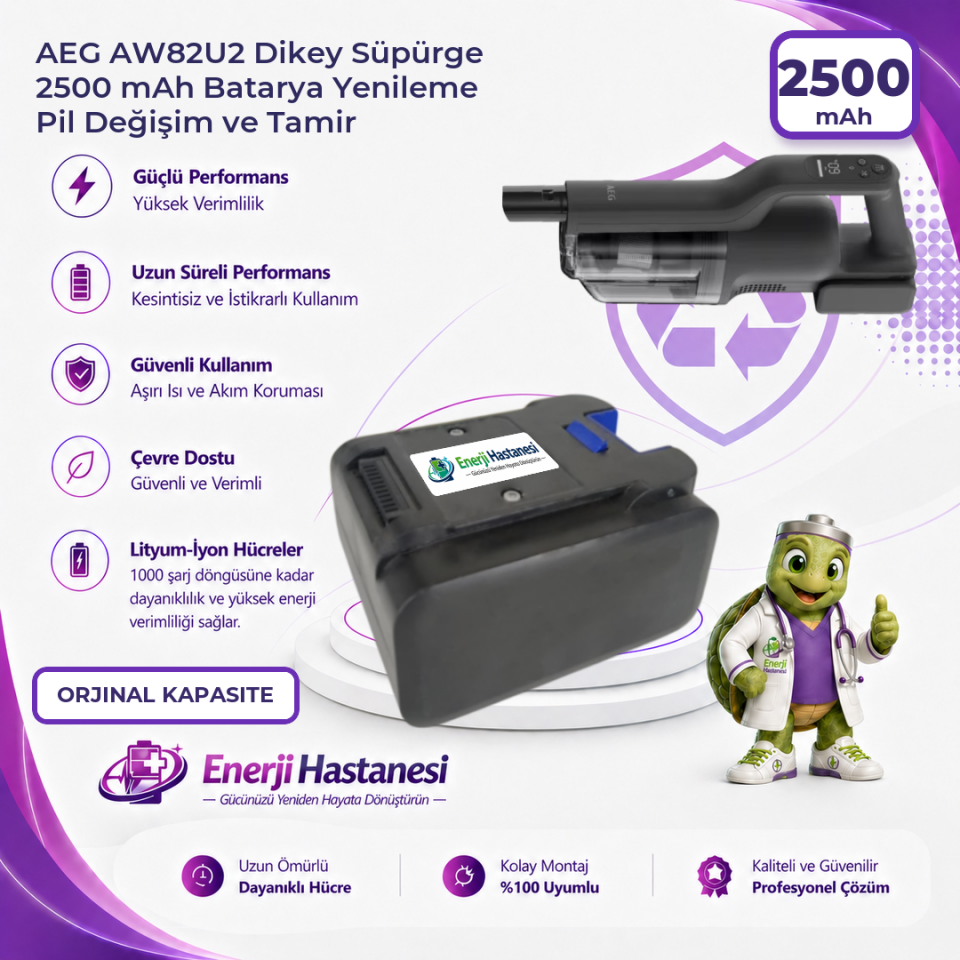 AEG AW82U2 Dikey Süpürge 2500 mAh Batarya Yenileme Pil Değişim ve Tamir
