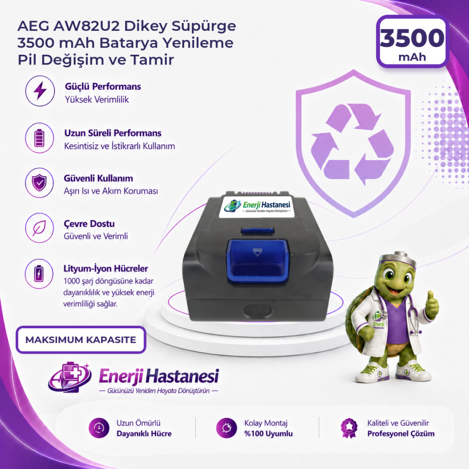 AEG AW82U2 Dikey Süpürge 3500 mAh Batarya Yenileme Pil Değişim ve Tamir