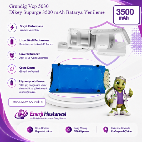 Grundig Vcp 5030 Dikey Süpürge 3500 mAh Batarya Yenileme