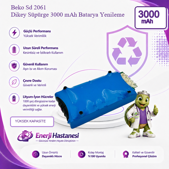 Beko Sd 2061 Dikey Süpürge 3000 mAh Batarya Yenileme