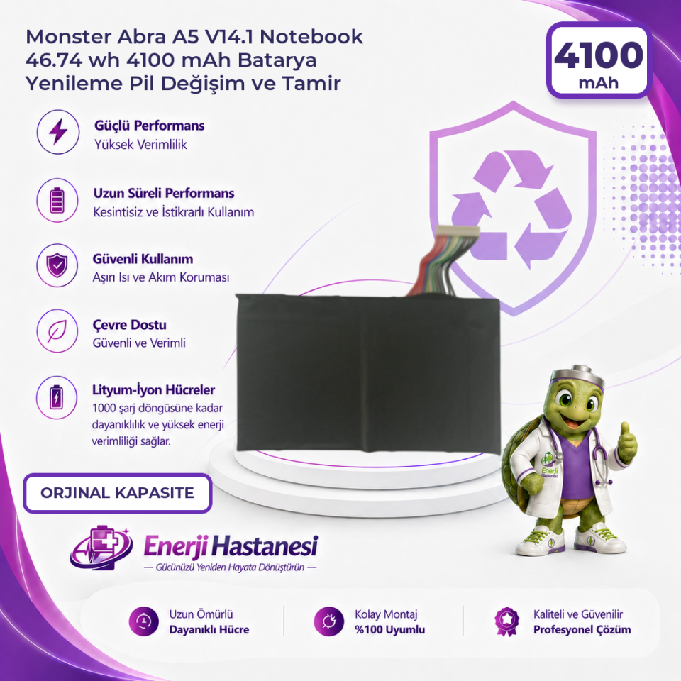 Monster Abra A5 V14.1 Notebook 46.74 wh 4100 mAh Batarya Yenileme Pil Değişim ve Tamir