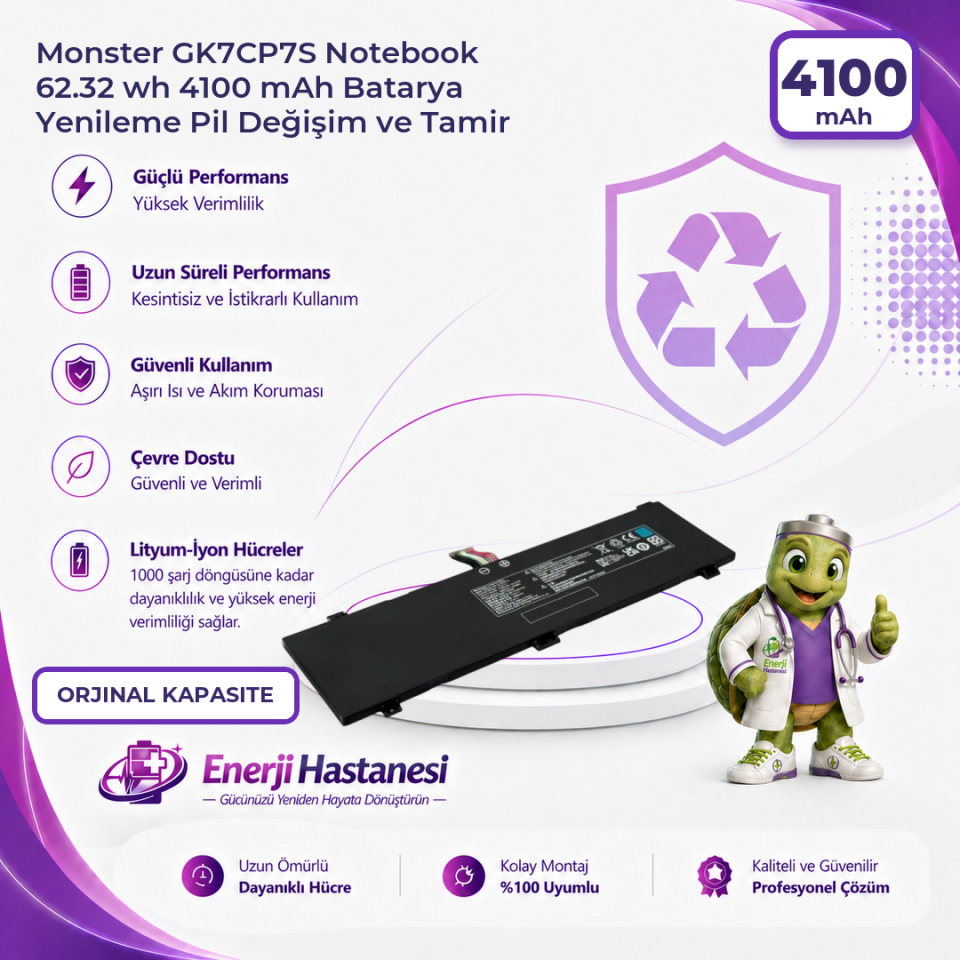 Monster GK7CP7S Notebook 62.32 wh 4100 mAh Batarya Yenileme Pil Değişim ve Tamir