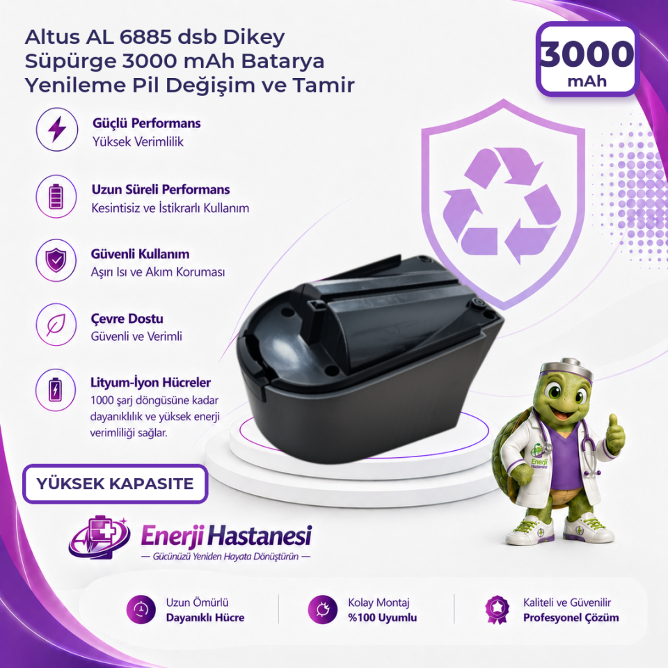 Altus AL 6885 dsb Dikey Süpürge 3000 mAh Batarya Yenileme Pil Değişim ve Tamir