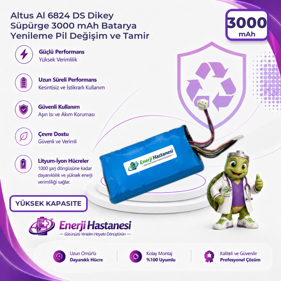 Altus Al 6824 DS Dikey Süpürge 3000 mAh Batarya Yenileme Pil Değişim ve Tamir