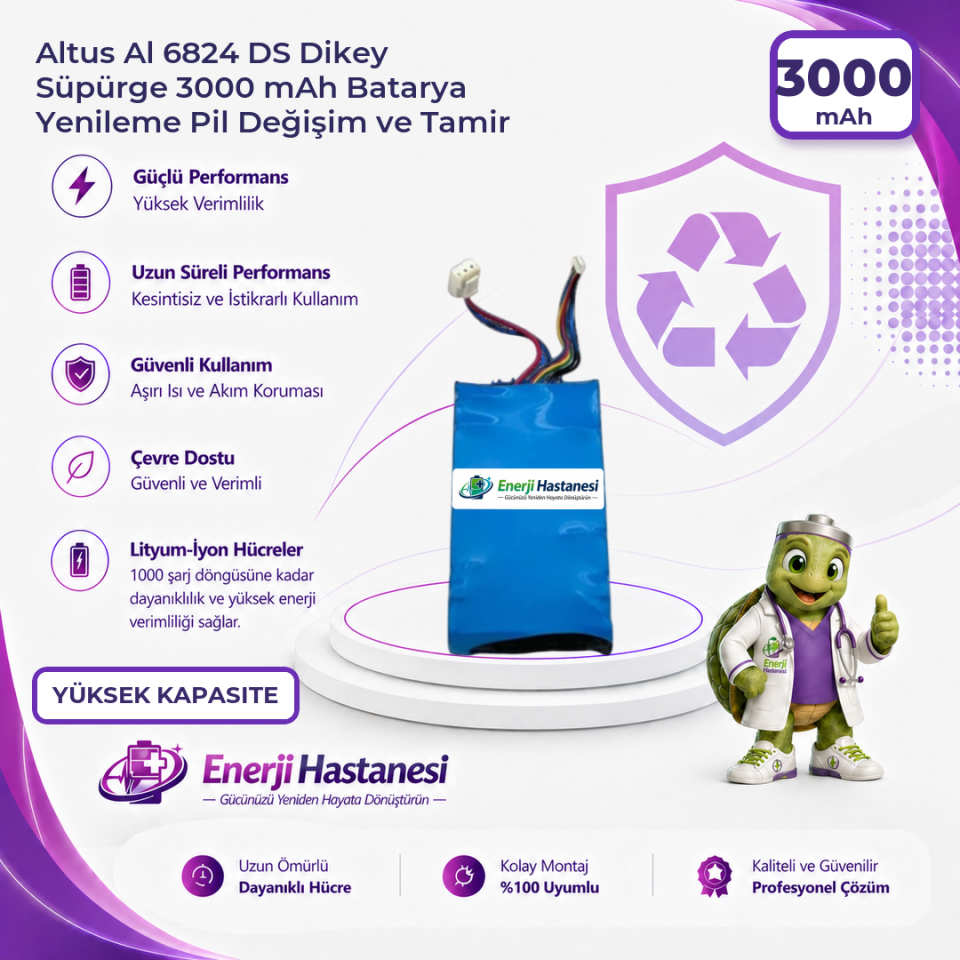 Altus Al 6824 DS Dikey Süpürge 3000 mAh Batarya Yenileme Pil Değişim ve Tamir
