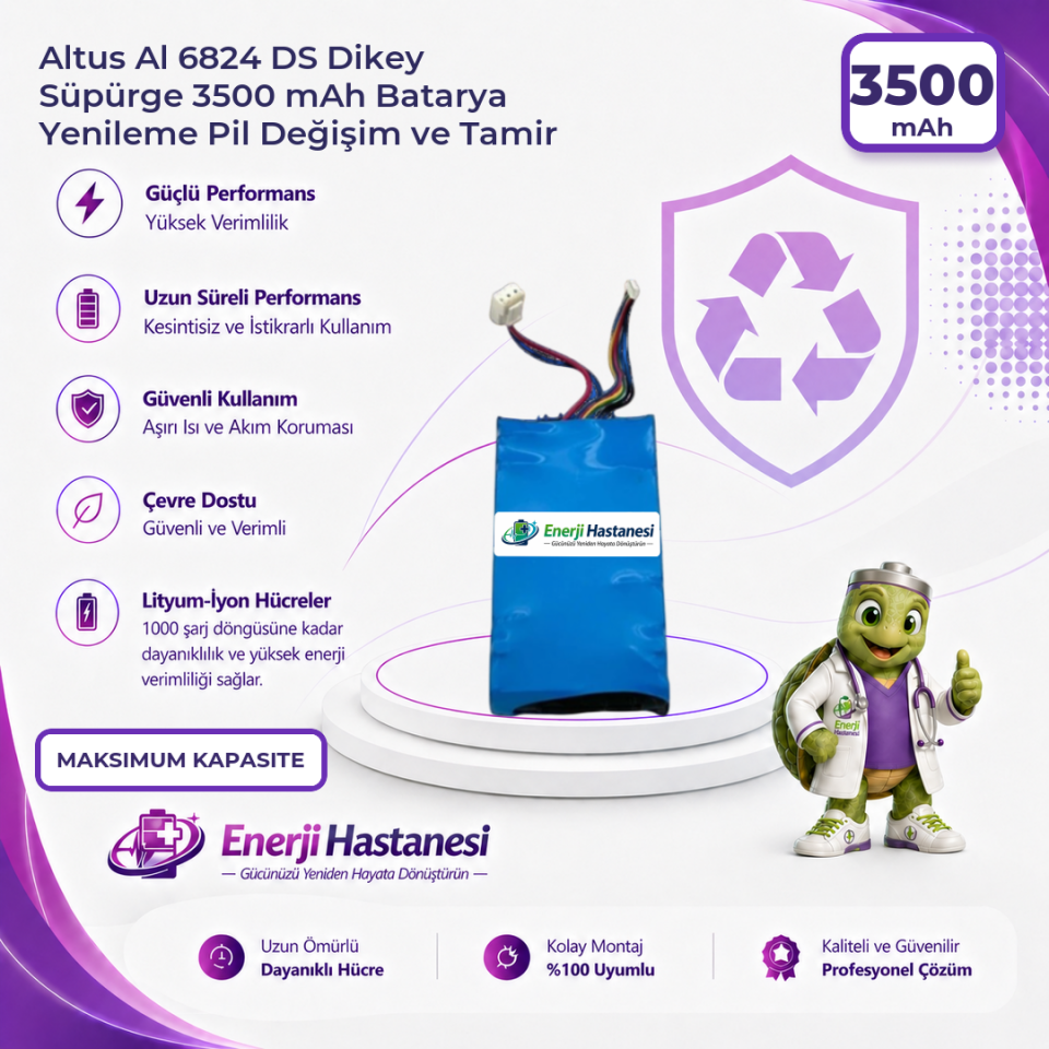 Altus Al 6824 DS Dikey Süpürge 3500 mAh Batarya Yenileme Pil Değişim ve Tamir