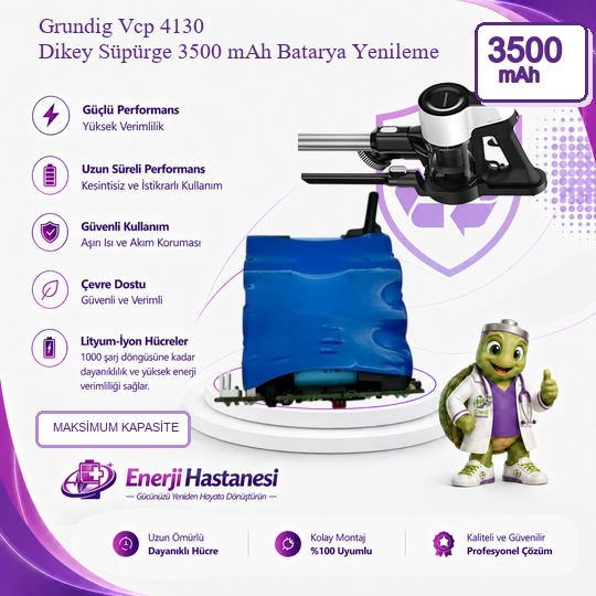 Grundig Vcp 4130 Dikey Süpürge 3500 mAh Batarya Yenileme