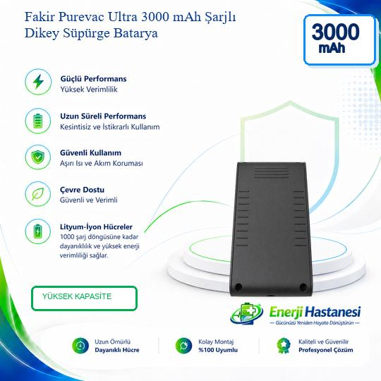 Fakir Purevac Ultra Şarjlı Dikey Süpürge 3000 mAh Batarya
