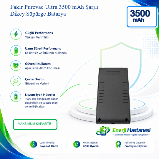 Fakir Purevac Ultra Şarjlı Dikey Süpürge 3500 mAh Batarya