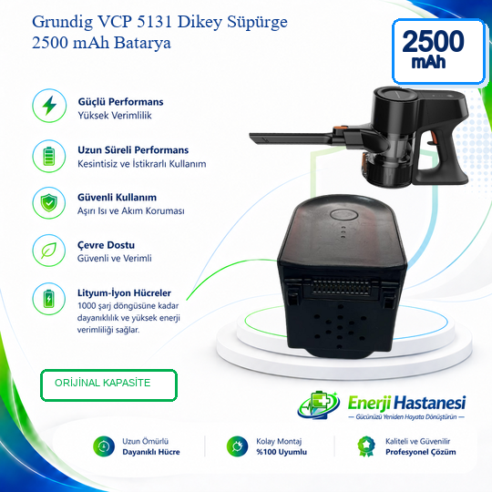 Grundig VCP 5131 Dikey Süpürge 2500 mAh Batarya