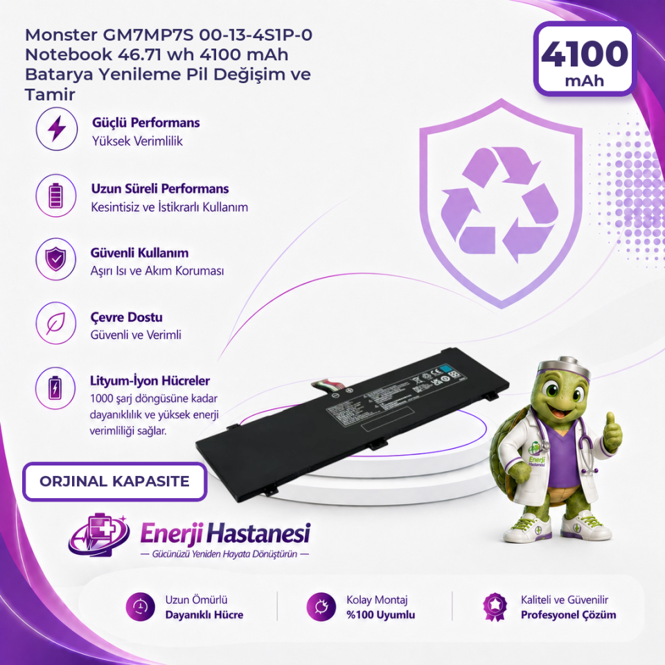 Monster GM7MP7S 00-13-4S1P-0 Notebook 46.71 wh 4100 mAh Batarya Yenileme Pil Değişim ve Tamir