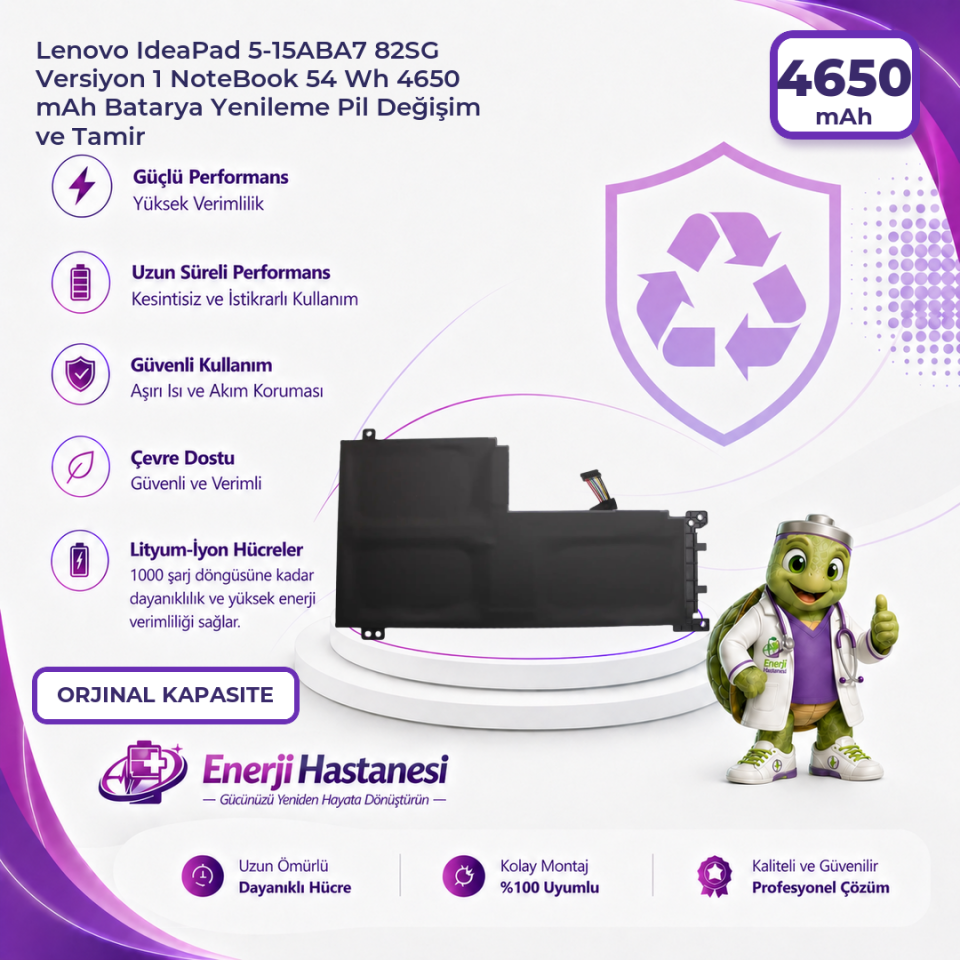 Lenovo IdeaPad 5-15ABA7 82SG Versiyon 1 NoteBook 54 Wh 4650 mAh Batarya Yenileme Pil Değişim ve Tamir