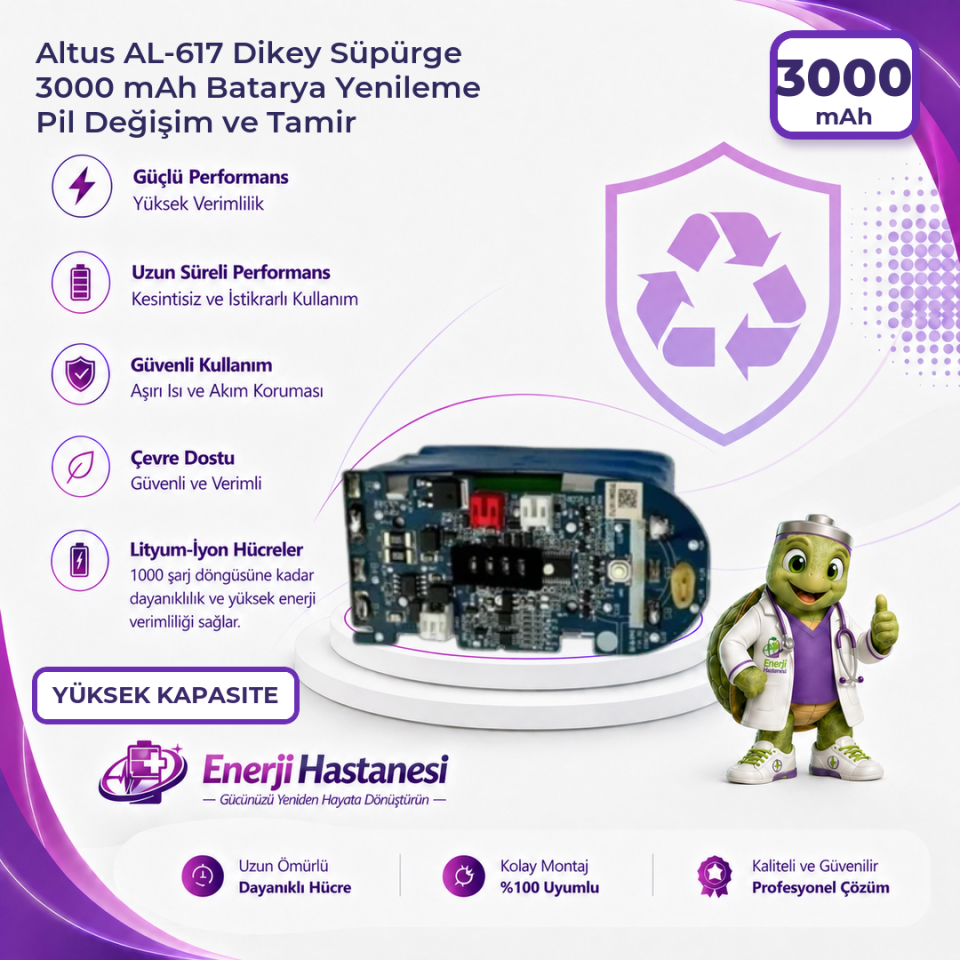 Altus AL-617 Dikey Süpürge 3000 mAh Batarya Yenileme Pil Değişim ve Tamir