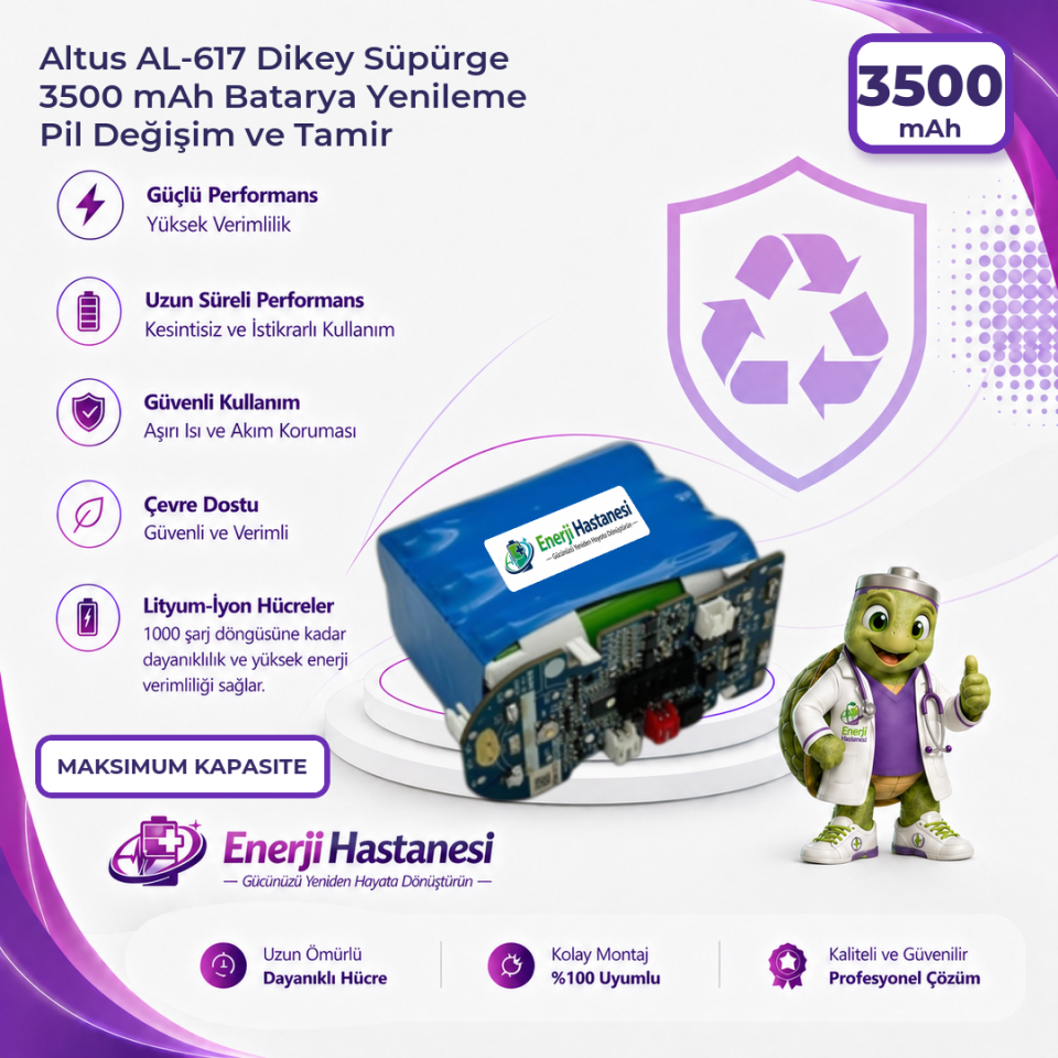 Altus AL-617 Dikey Süpürge 3500 mAh Batarya Yenileme Pil Değişim ve Tamir