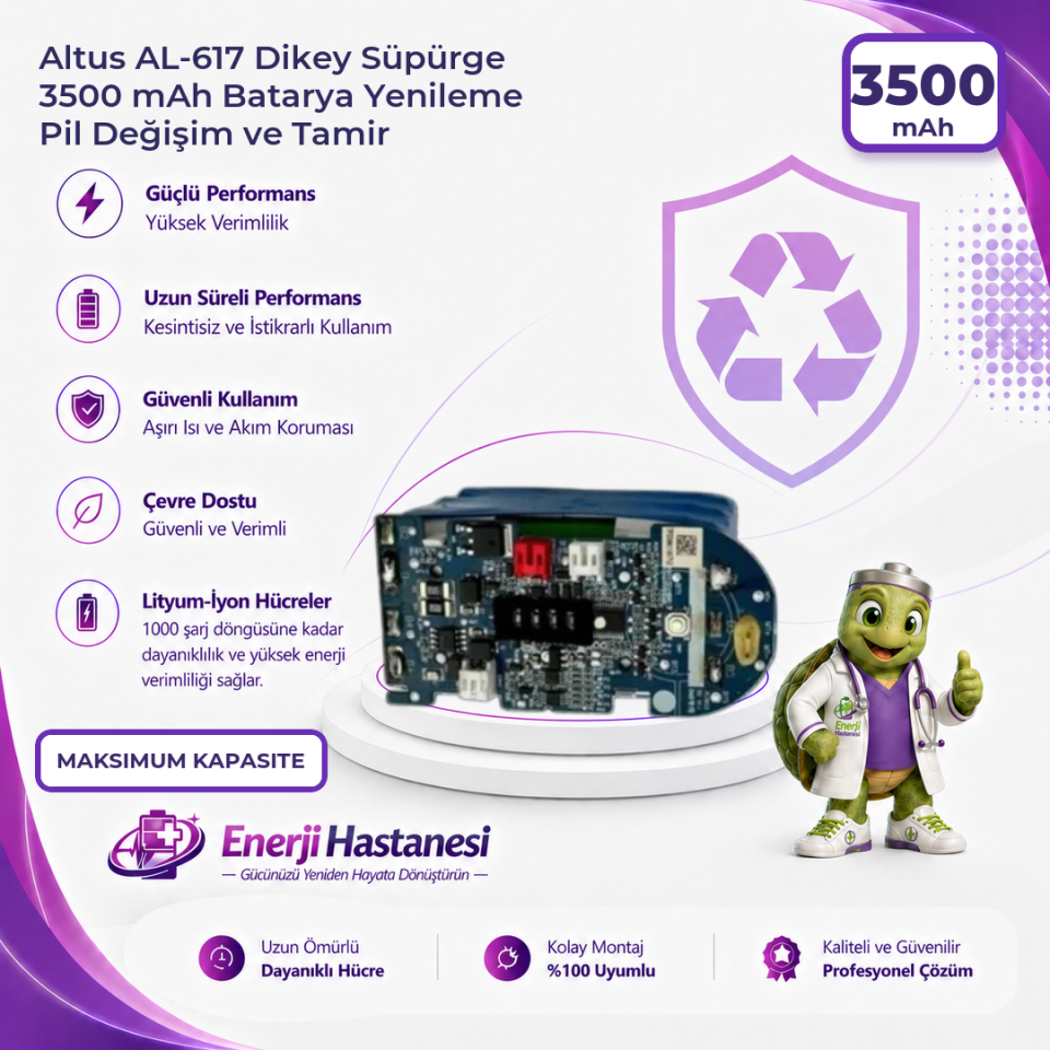 Altus AL-617 Dikey Süpürge 3500 mAh Batarya Yenileme Pil Değişim ve Tamir