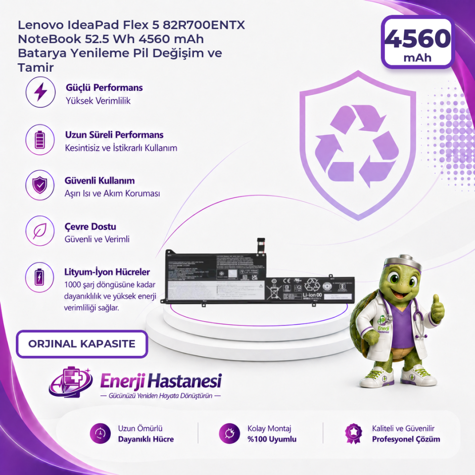 Lenovo IdeaPad Flex 5 82R700ENTX NoteBook 52.5 Wh 4560 mAh Batarya Yenileme Pil Değişim ve Tamir