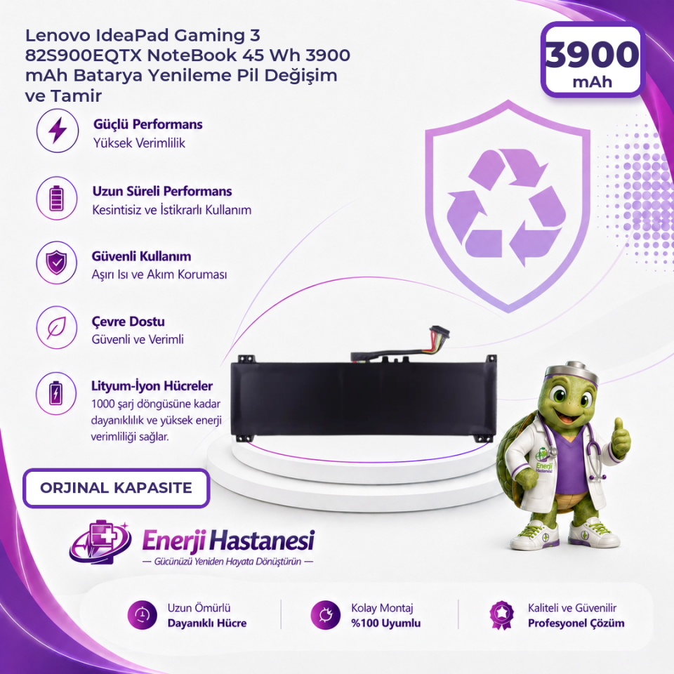 Lenovo IdeaPad Gaming 3 82S900EQTX NoteBook 45 Wh 3900 mAh Batarya Yenileme Pil Değişim ve Tamir