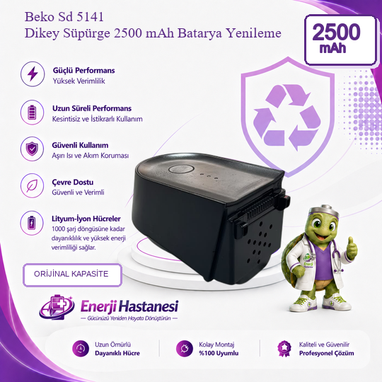 Beko Sd 5141 Dikey Süpürge 2500 mAh Batarya Yenileme