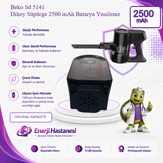 Beko Sd 5141 Dikey Süpürge 2500 mAh Batarya Yenileme