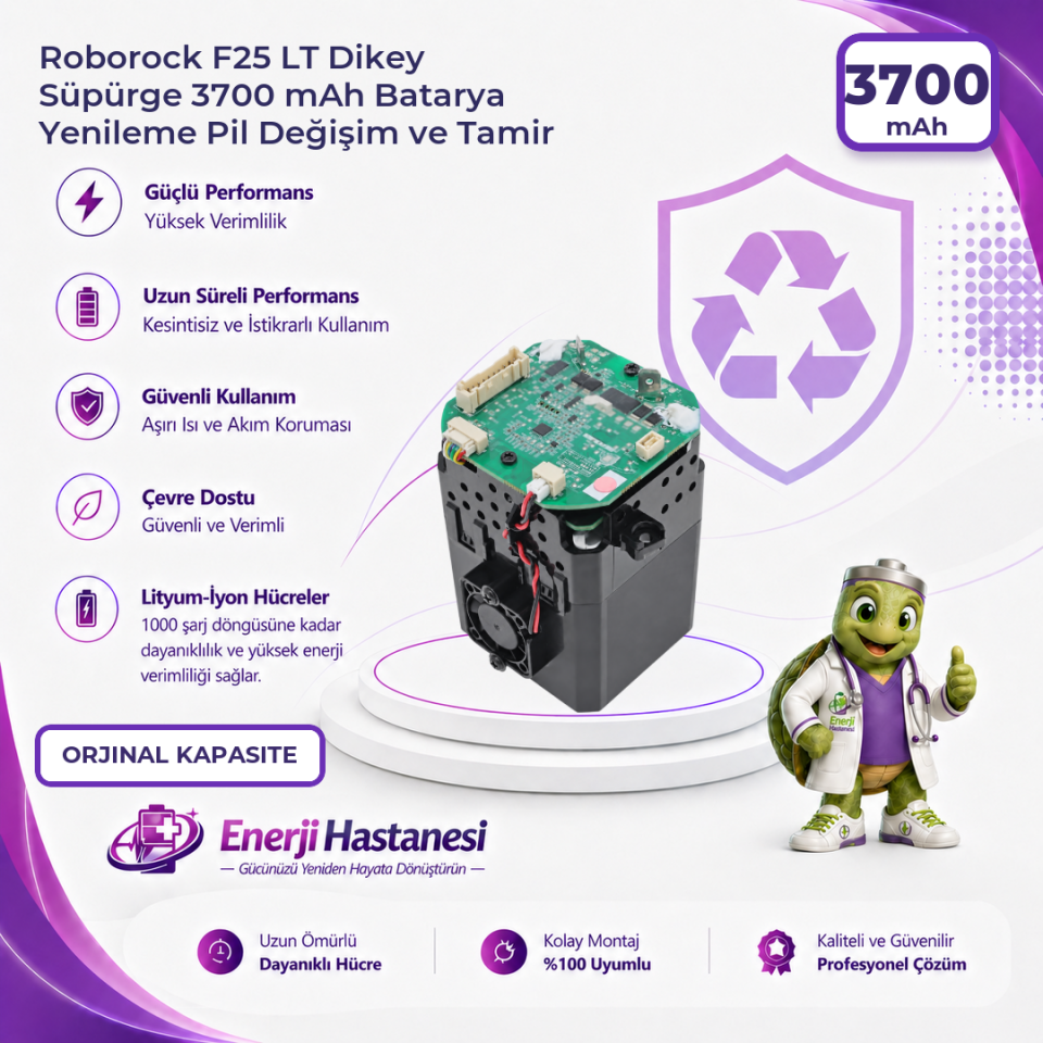 Roborock F25 LT Dikey Süpürge 3700 mAh Batarya Yenileme Pil Değişim ve Tamir